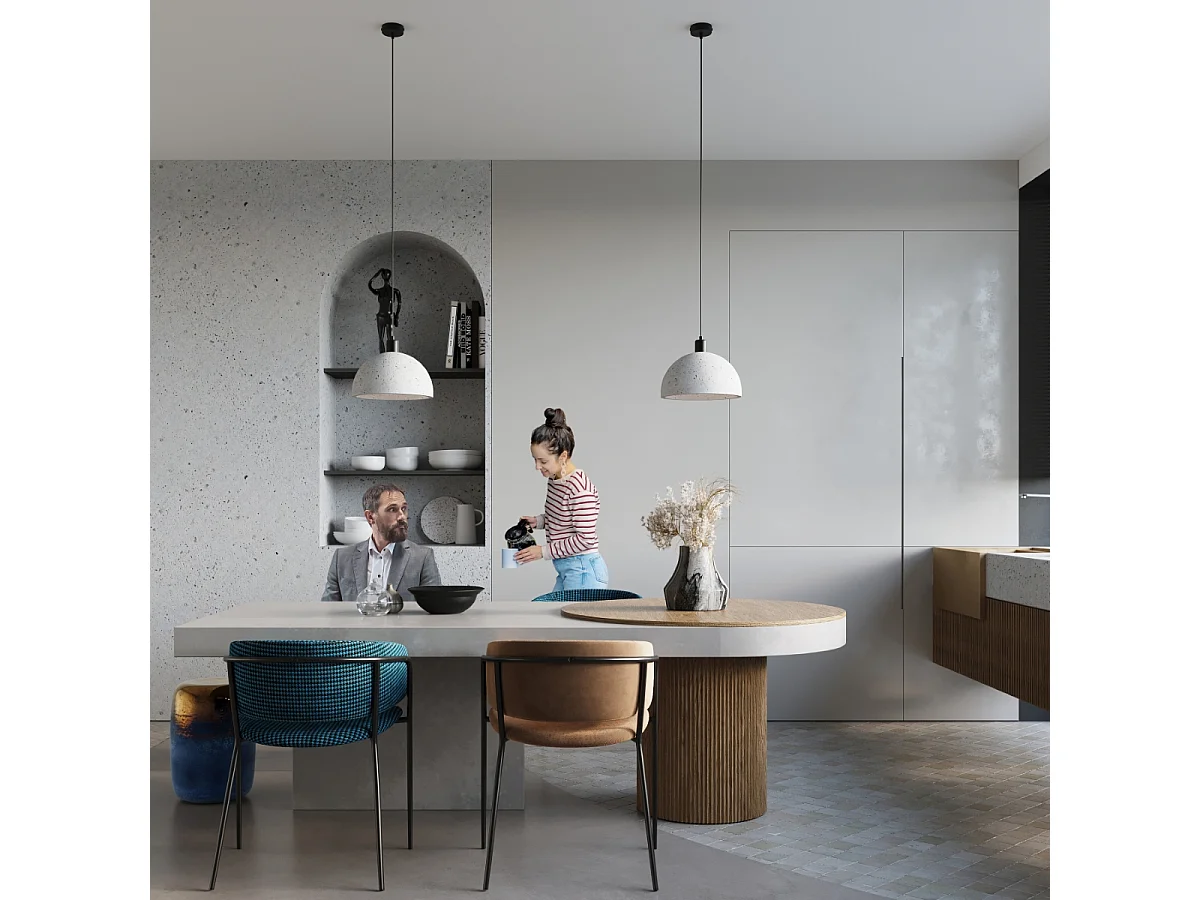 Lampes suspendues Tikolito industriel en béton - 1 sources lumineuses 4000K - L.30 x H.120 cm - gris