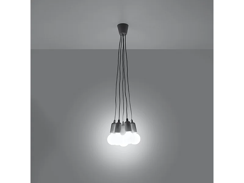 Lampes suspendues Astis moderne en PVC - 5 sources lumineuses 3000K - L.25 x H.90 cm - gris