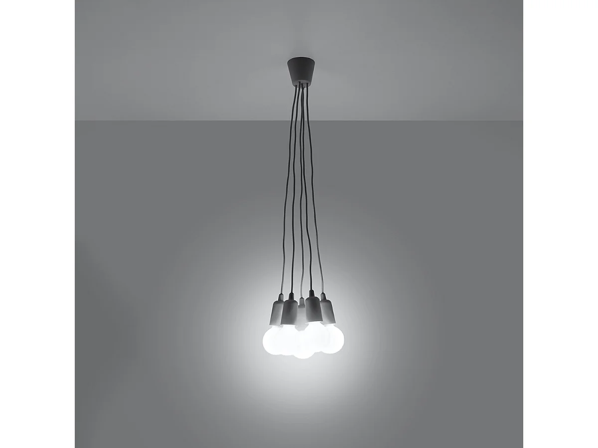 Lampes suspendues Astis moderne en PVC - 5 sources lumineuses 3000K - L.25 x H.90 cm - gris