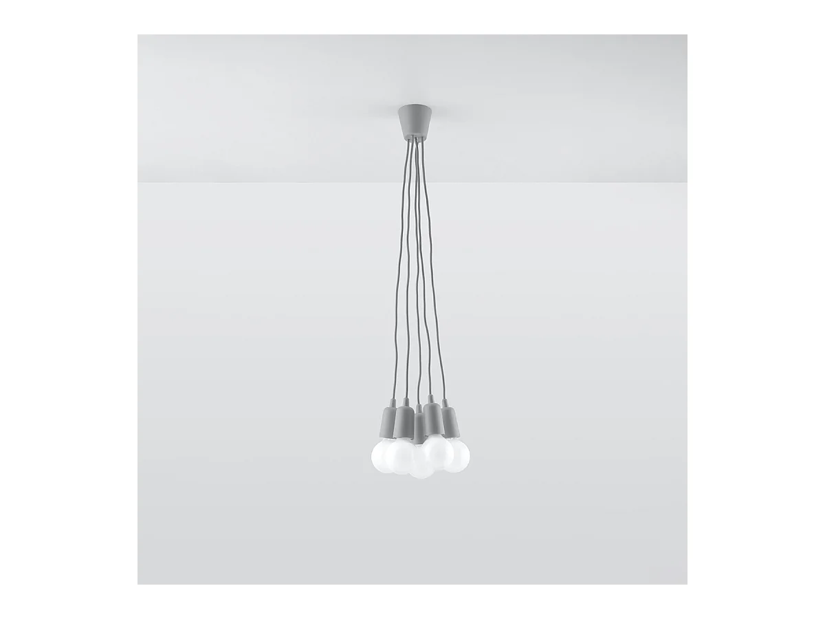 Lampes suspendues Astis moderne en PVC - 5 sources lumineuses 3000K - L.25 x H.90 cm - gris