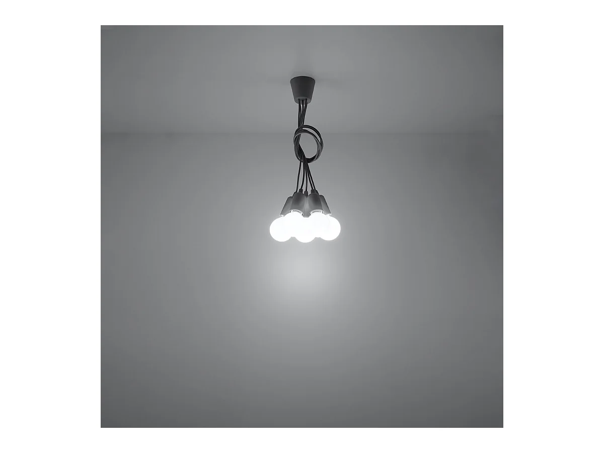 Lampes suspendues Astis moderne en PVC - 5 sources lumineuses 3000K - L.25 x H.90 cm - gris