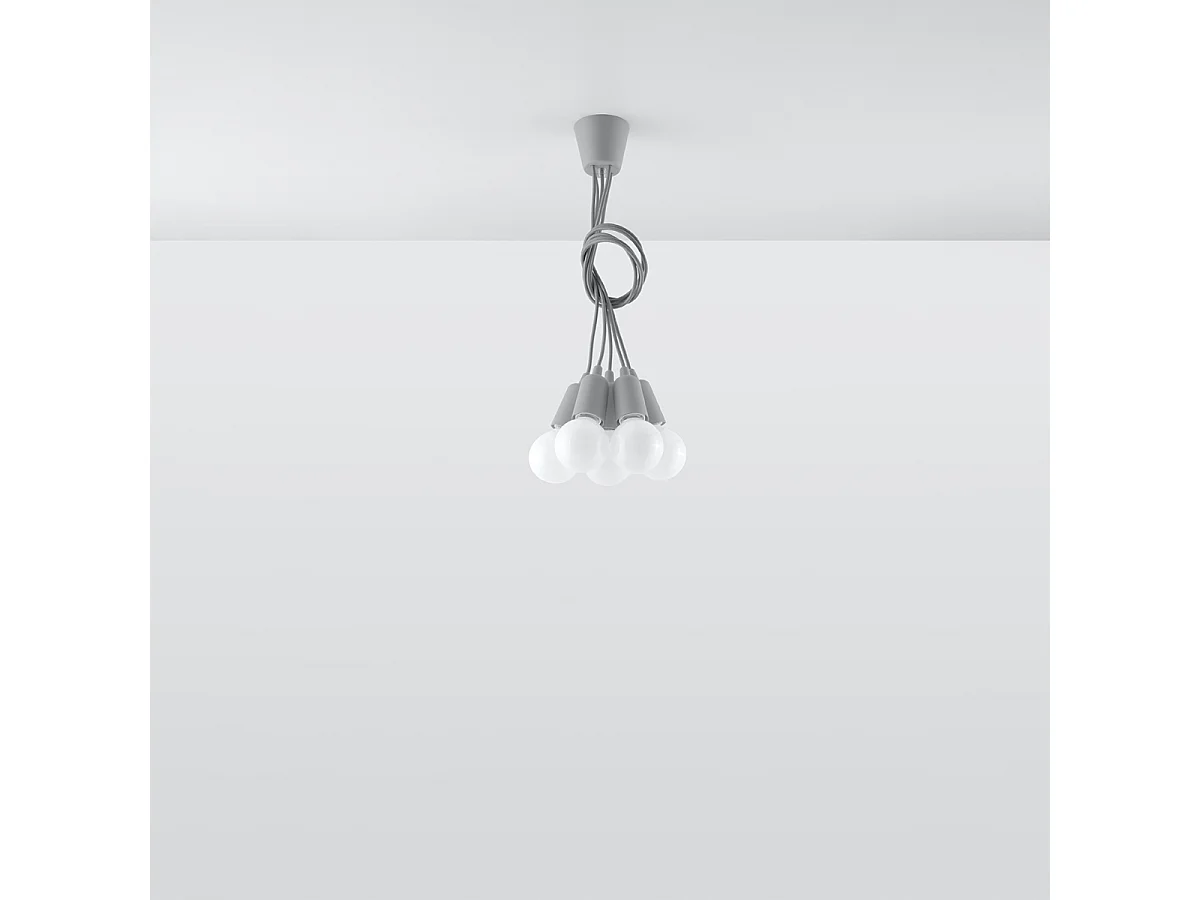 Lampes suspendues Astis moderne en PVC - 5 sources lumineuses 3000K - L.25 x H.90 cm - gris