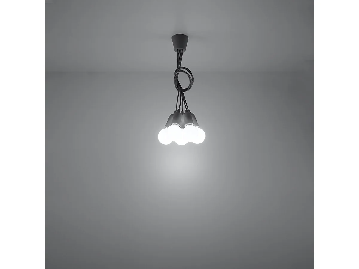 Lampes suspendues Astis moderne en PVC - 5 sources lumineuses 3000K - L.25 x H.90 cm - gris