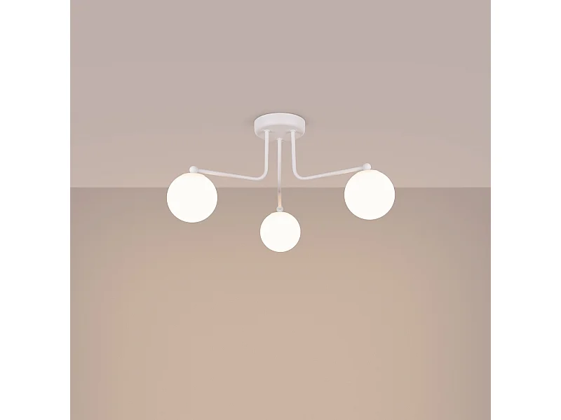 Lustre Bealy minimaliste en acier/verre - 3 sources lumineuses 3000K - L.62 x H.29 cm - blanc