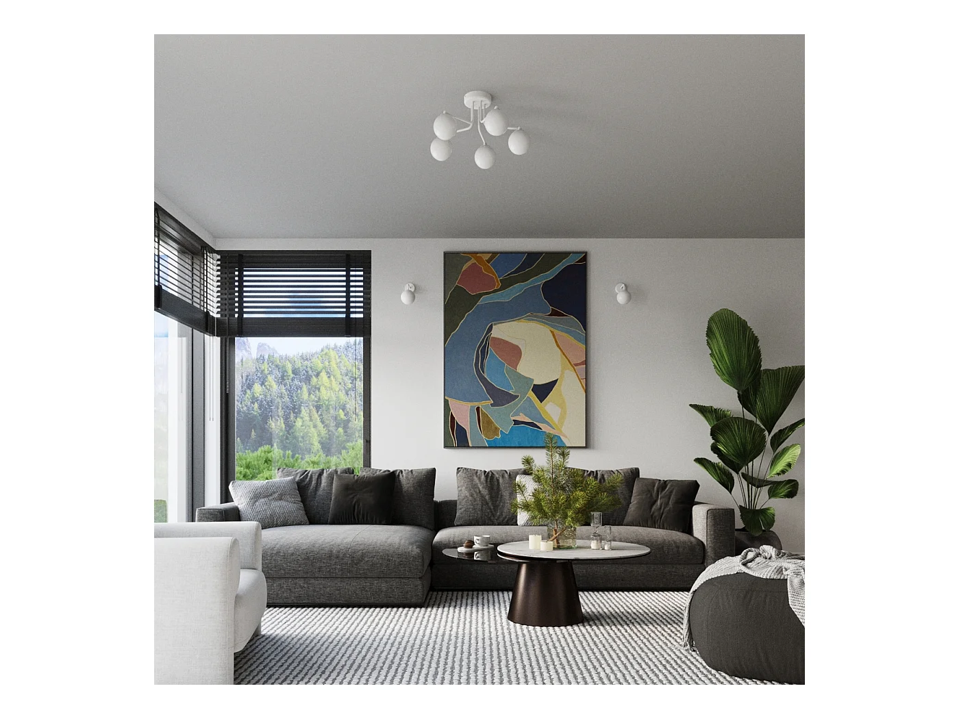 Lustre Bealy minimaliste en acier/verre - 3 sources lumineuses 3000K - L.62 x H.29 cm - blanc