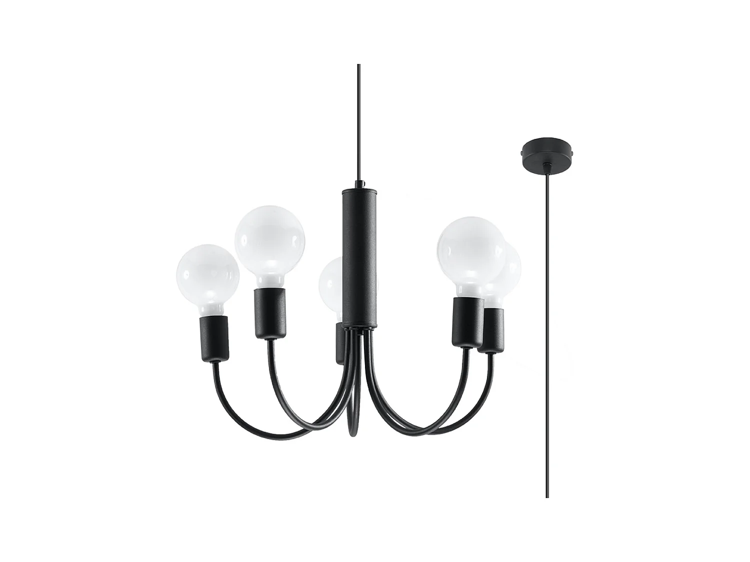 Lustres Minimo moderno, aço - 5 fontes de luz 4000K - L.45 x H.100 cm - preto