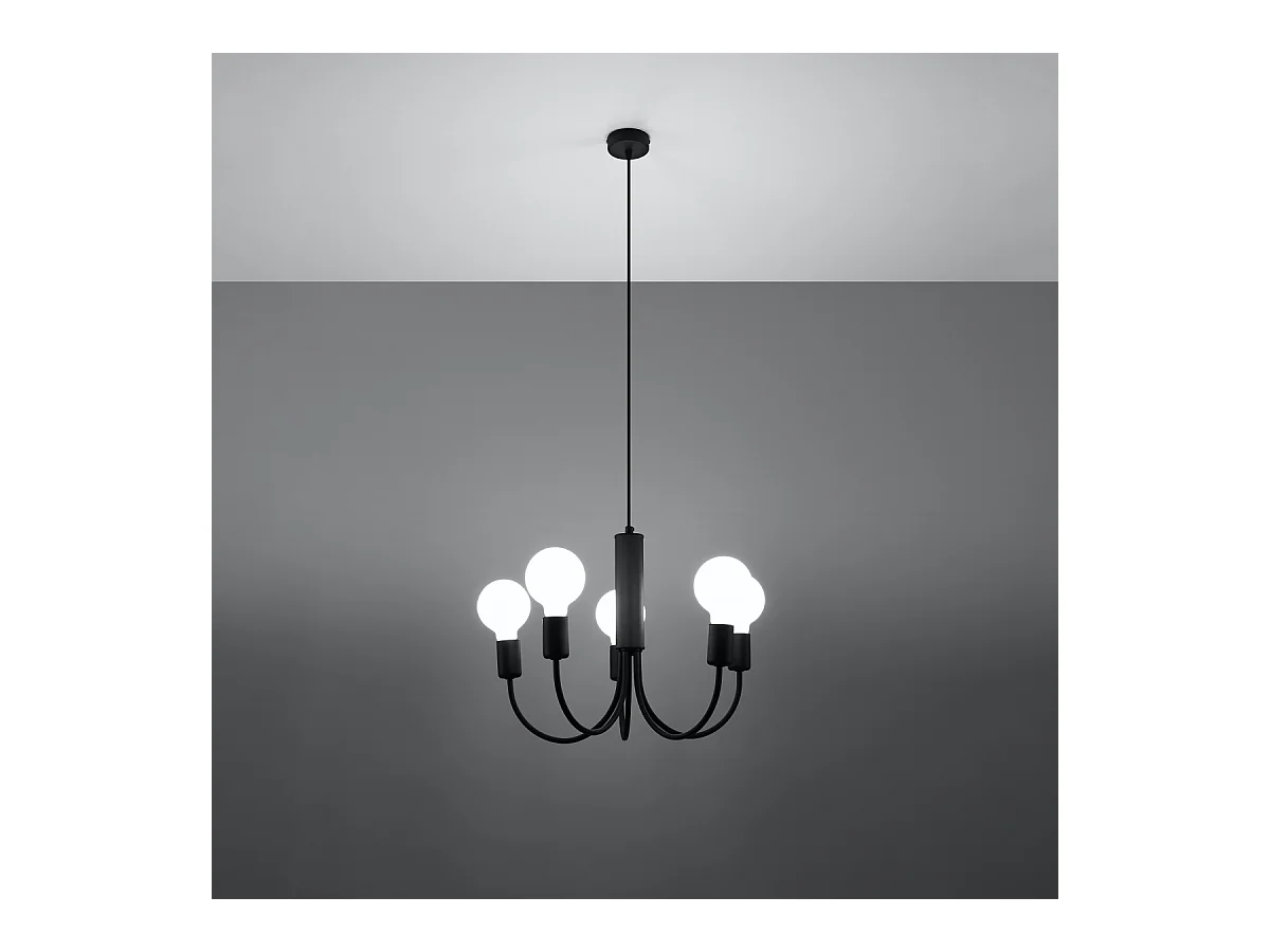 Lustres Minimo moderno, aço - 5 fontes de luz 4000K - L.45 x H.100 cm - preto