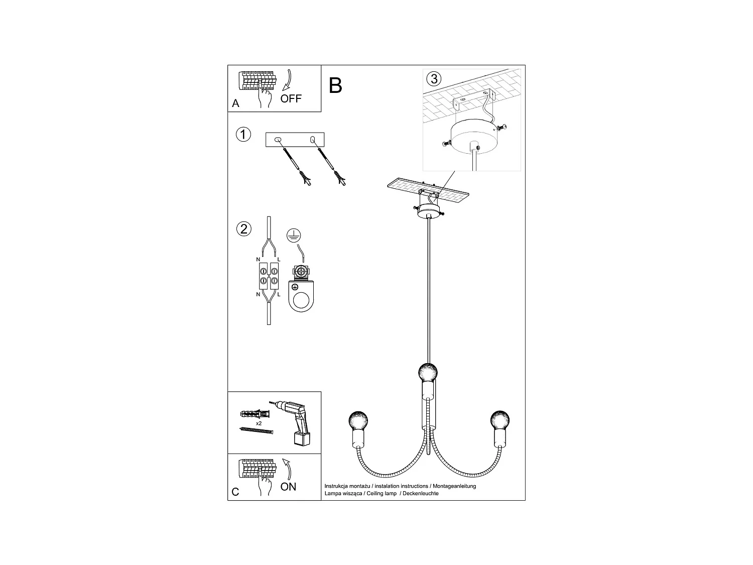 Lustres Minimo moderno, aço - 5 fontes de luz 4000K - L.45 x H.100 cm - preto