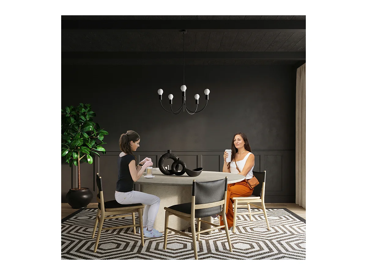 Lustres Minimo moderno, aço - 5 fontes de luz 4000K - L.45 x H.100 cm - preto