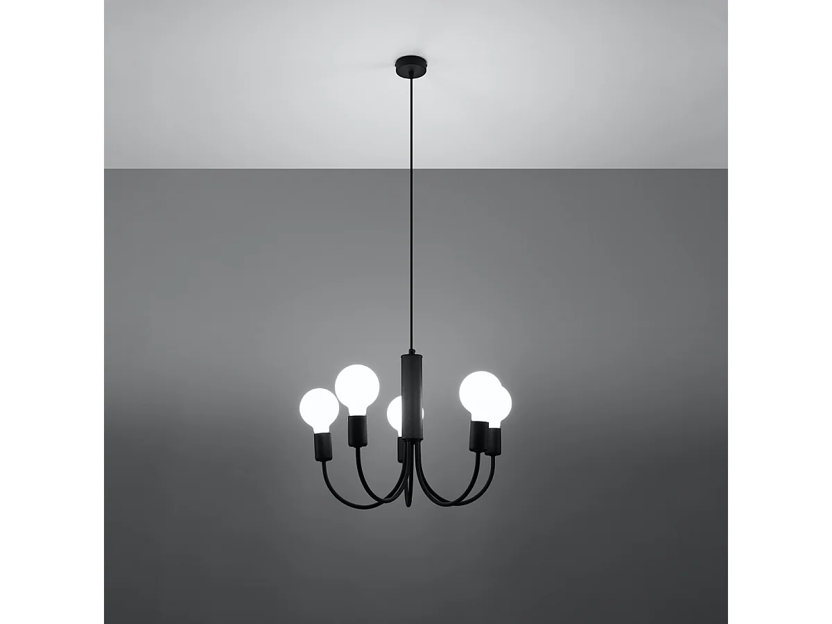 Lustres Minimo moderne en acier - 5 sources lumineuses 4000K - L.45 x H.100 cm - noir