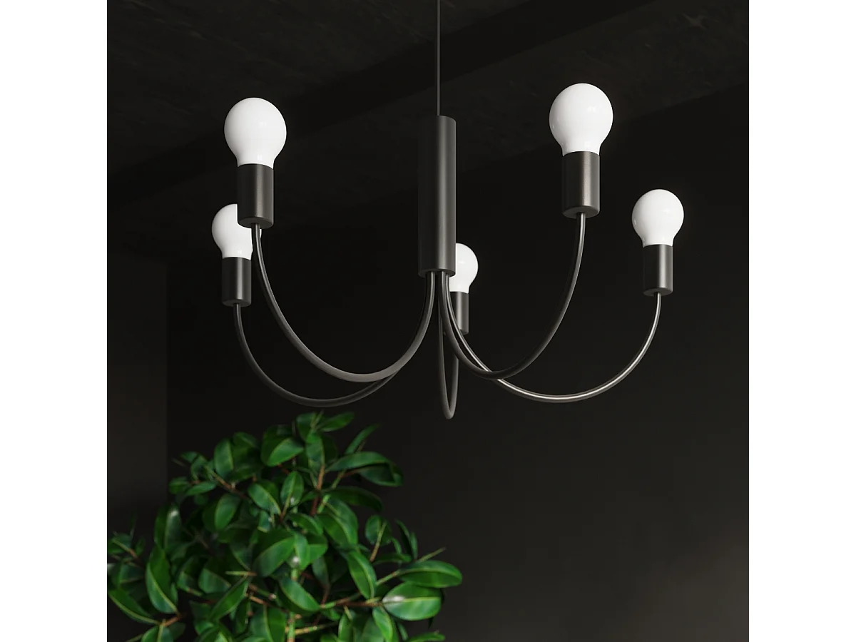 Lustres Minimo moderne en acier - 5 sources lumineuses 4000K - L.45 x H.100 cm - noir