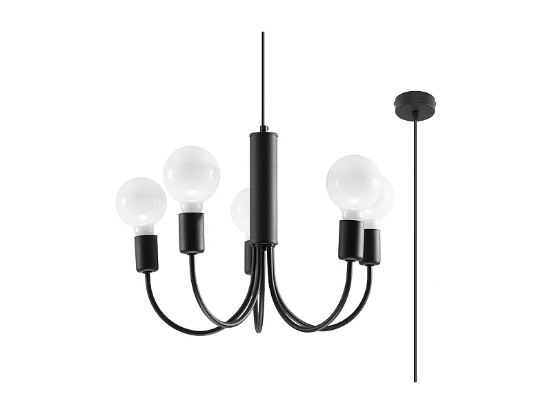 Lustres Minimo moderne en acier - 5 sources lumineuses 4000K - L.45 x H.100 cm - noir