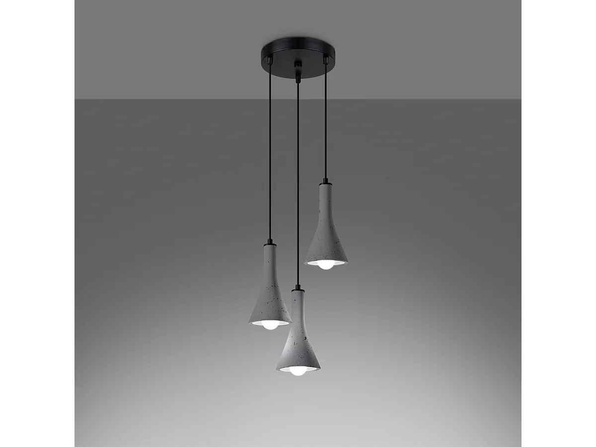 Lampes suspendues Lum moderne en béton - 3 sources lumineuses 3000K - L.27 x H.115 cm - gris
