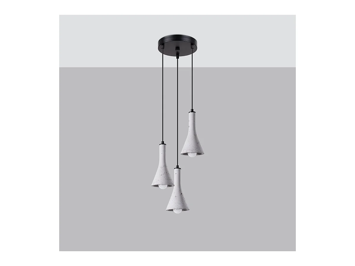 Lampes suspendues Lum moderne en béton - 3 sources lumineuses 3000K - L.27 x H.115 cm - gris
