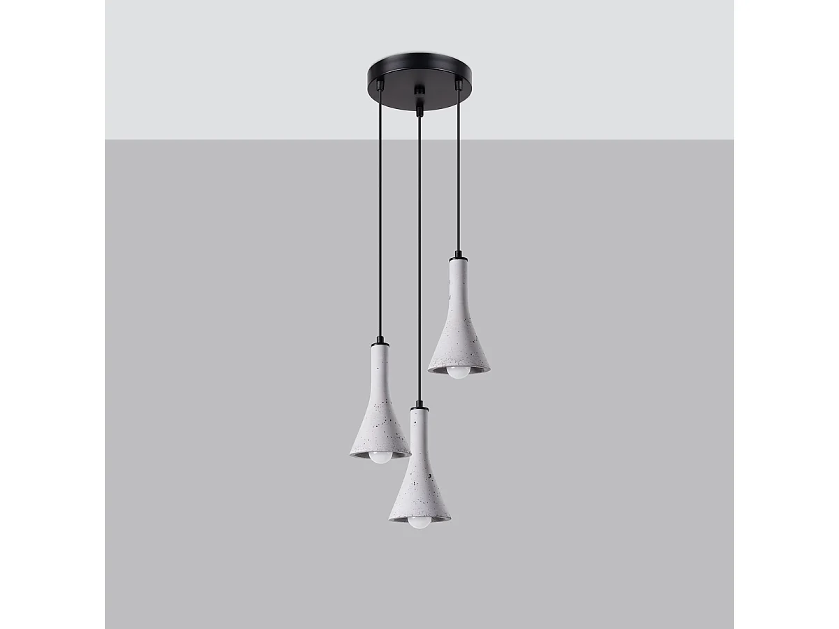 Lampes suspendues Lum moderne en béton - 3 sources lumineuses 3000K - L.27 x H.115 cm - gris