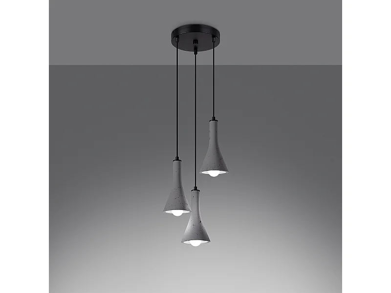 Lampes suspendues Lum moderne en béton - 3 sources lumineuses 3000K - L.27 x H.115 cm - gris