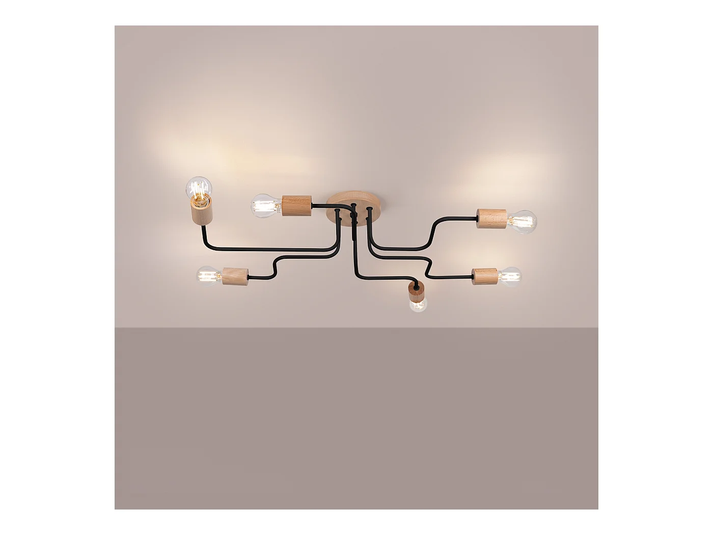 Kronleuchter Zimbo Dachboden aus  Stahl/Holz - 6 lichtquellen 4000K - L.85 x H. cm - schwarz/Naturholz