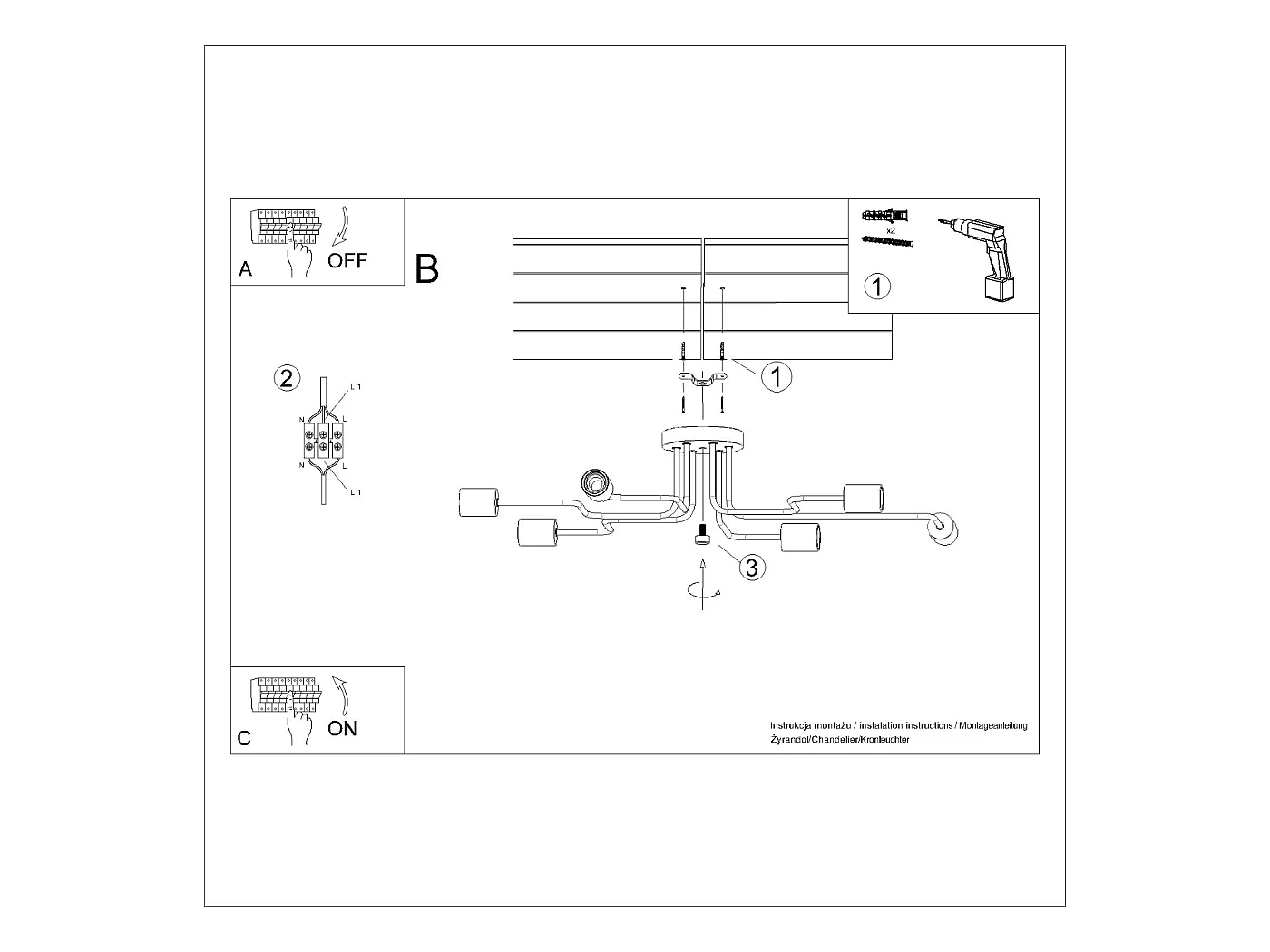 Kronleuchter Zimbo Dachboden aus  Stahl/Holz - 6 lichtquellen 4000K - L.85 x H. cm - schwarz/Naturholz
