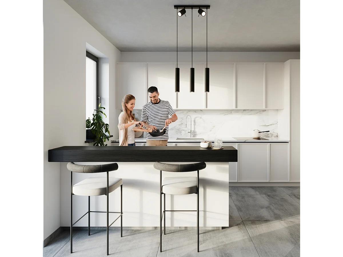 Lampes suspendues Briix moderne en acier - 5 sources lumineuses 3000K - L.45 x H.100 cm - noir