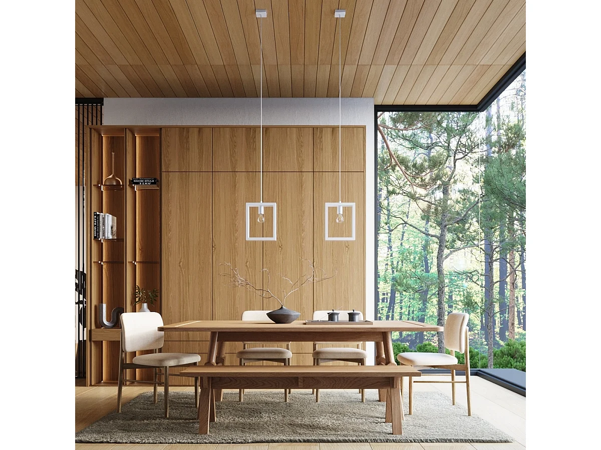 Lampes suspendues Zodiara scandinave en acier/bois - 1 sources lumineuses 4000K - L.24 x H.133 cm - blanc