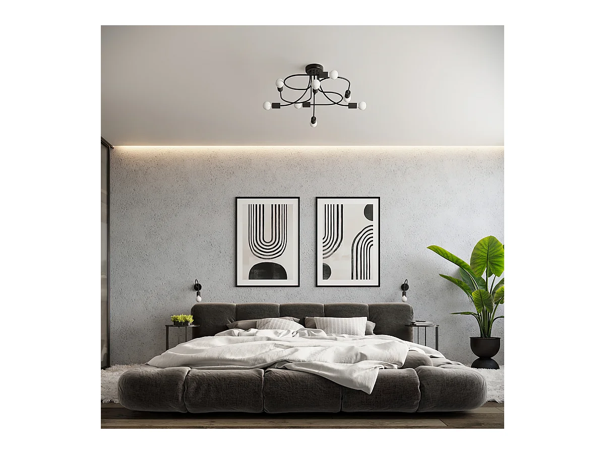 Lustres Varilex industriel en acier - 4 sources lumineuses 3000K - L.75 x H.32 cm - noir