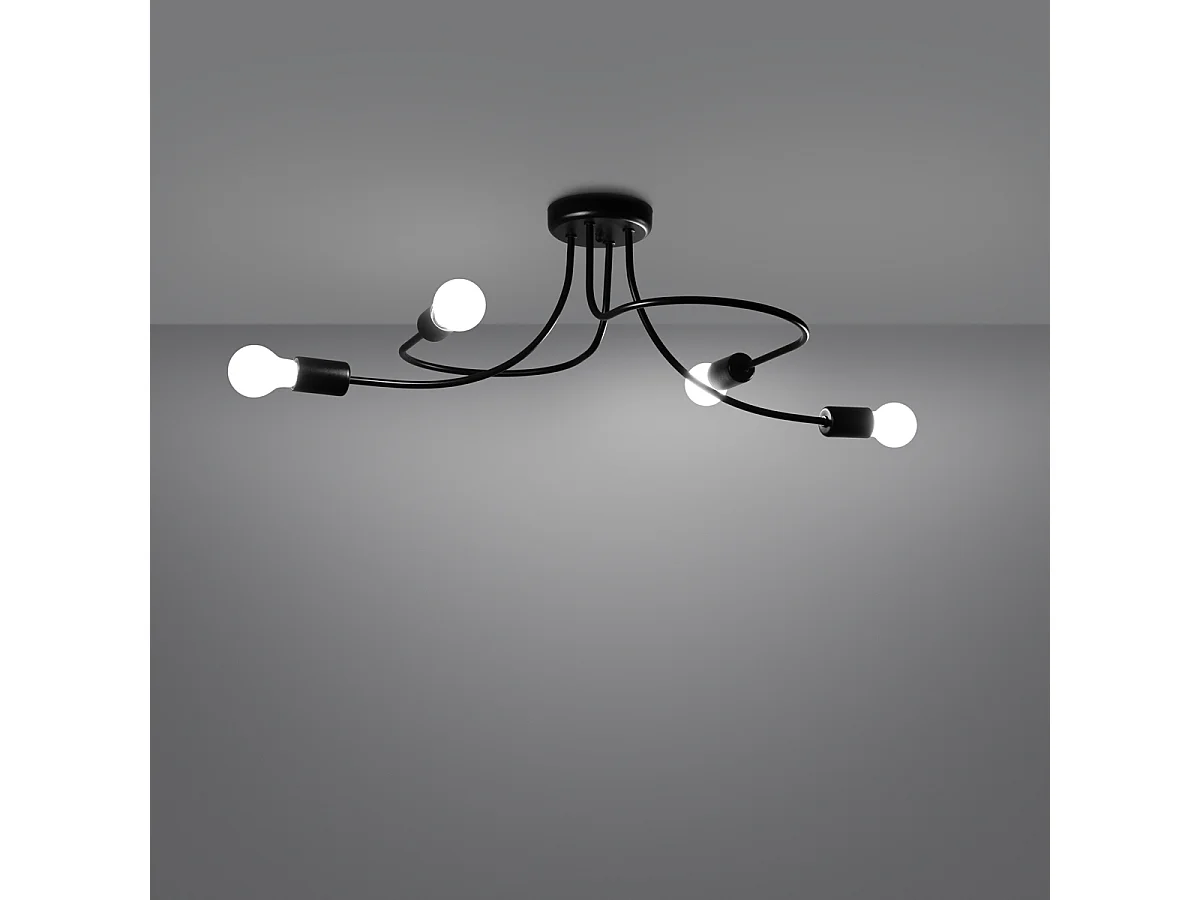 Lustres Varilex industriel en acier - 4 sources lumineuses 3000K - L.75 x H.32 cm - noir