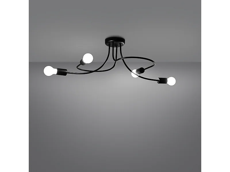 Lustres Varilex industriel en acier - 4 sources lumineuses 3000K - L.75 x H.32 cm - noir