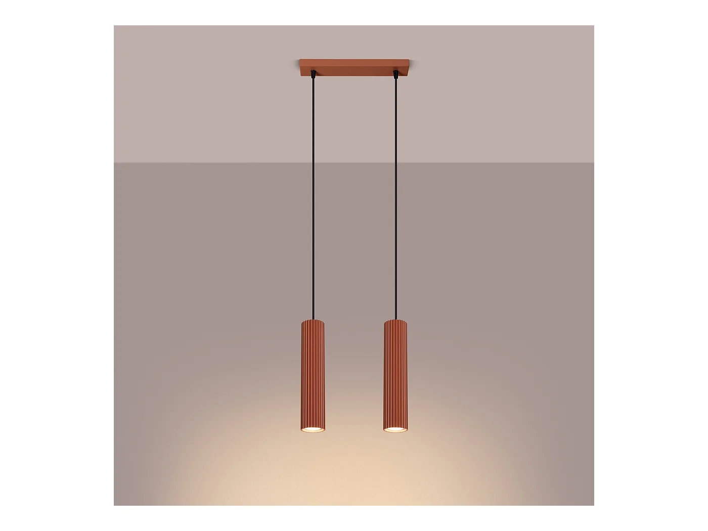 Hanglamp Gloow minimalistisch van  - 2 lichtbronnen 4000K - L.30 x H.90 cm - rode oker