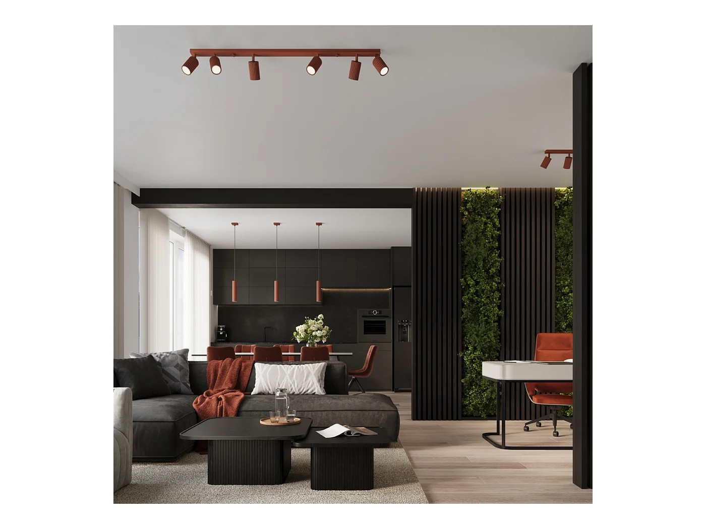 Hanglamp Gloow minimalistisch van  - 2 lichtbronnen 4000K - L.30 x H.90 cm - rode oker