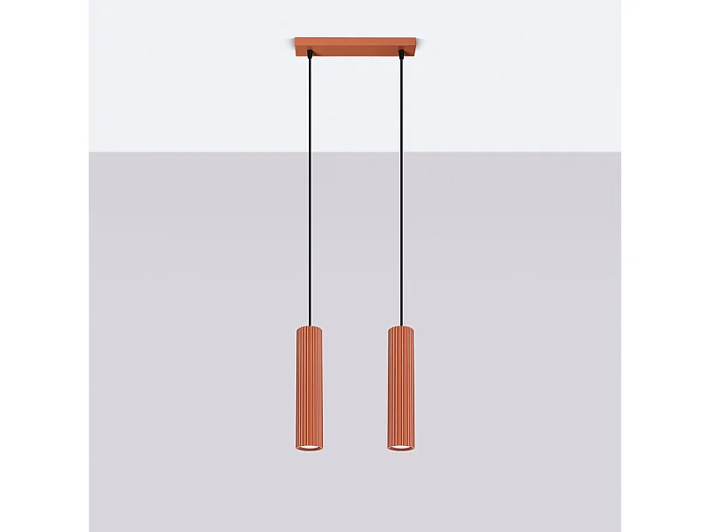 Lampe à suspension Gloow minimaliste en aluminium - 2 sources lumineuses 4000K - L.30 x H.90 cm - ocre rouge