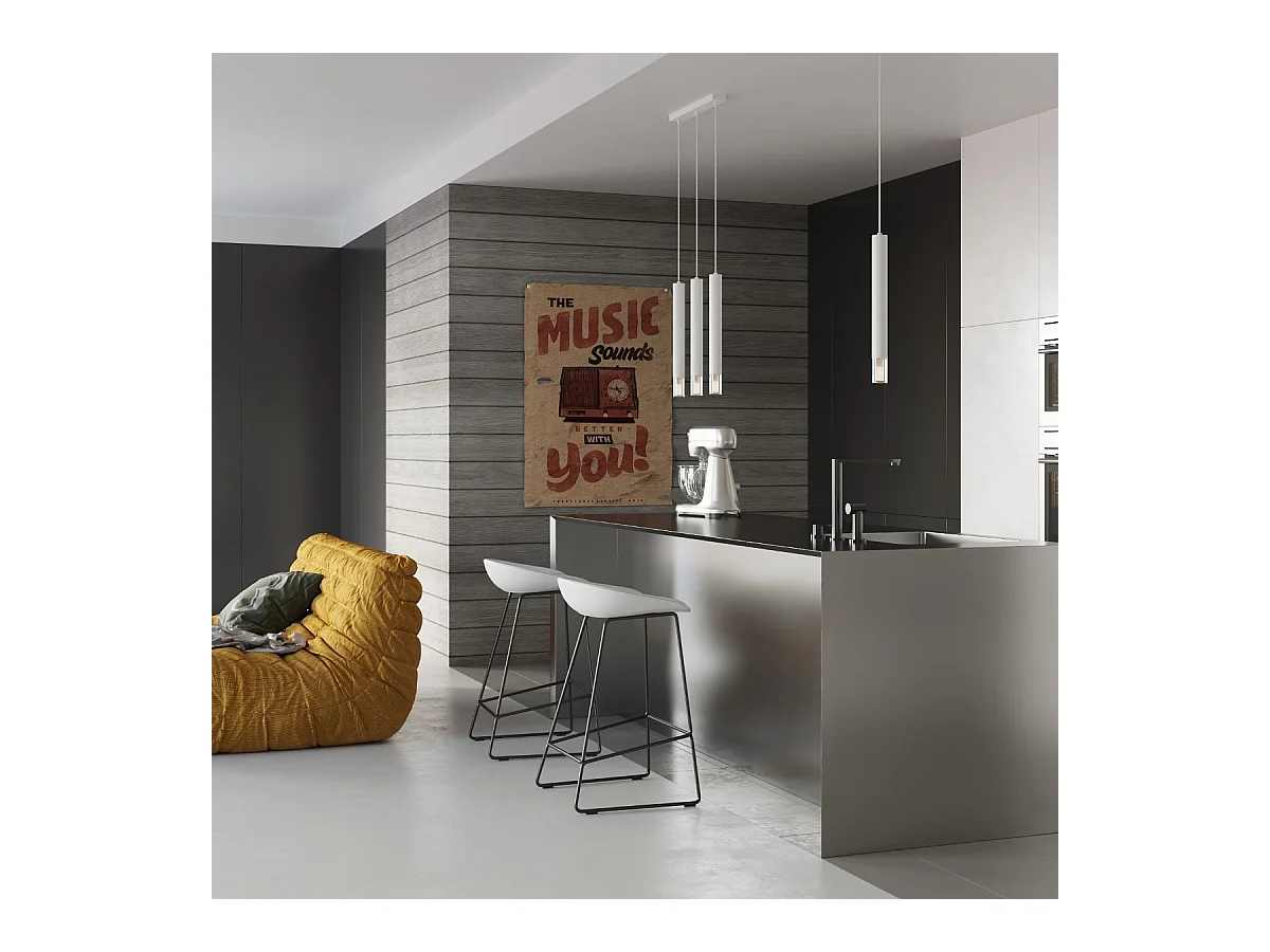 Lampes suspendues Eclim moderne en acier/verre - 2 sources lumineuses 3000K - L.30 x H.120 cm - blanc