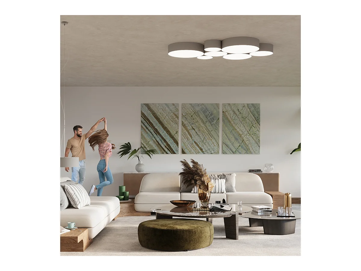 Lampes suspendues Cercle minimaliste en PVC - 2 sources lumineuses 3000K - L.35 x H.111 cm - gris