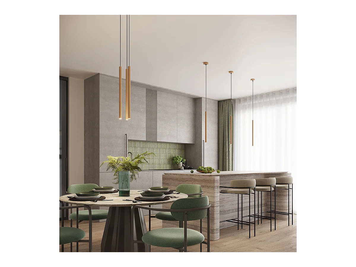 Lampy wiszące nowoczesny Elara, stal - 1 źródło światła 3000K - L.8 x H.120 cm - złoty