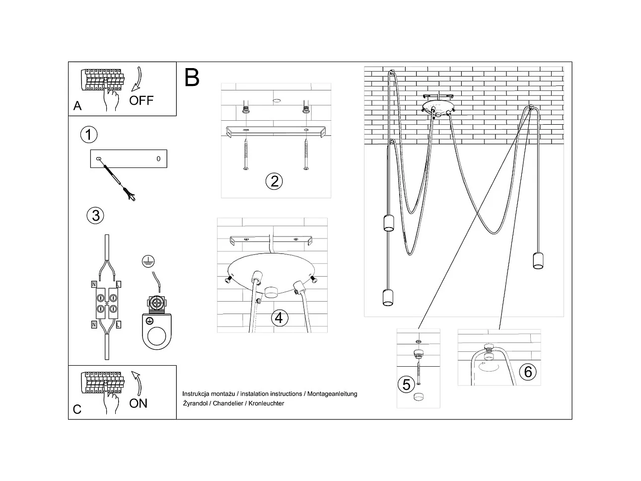 Lustres Speis grenier en tissu/acier - 3 sources lumineuses 3000K - L.300 x H.150 cm - noir