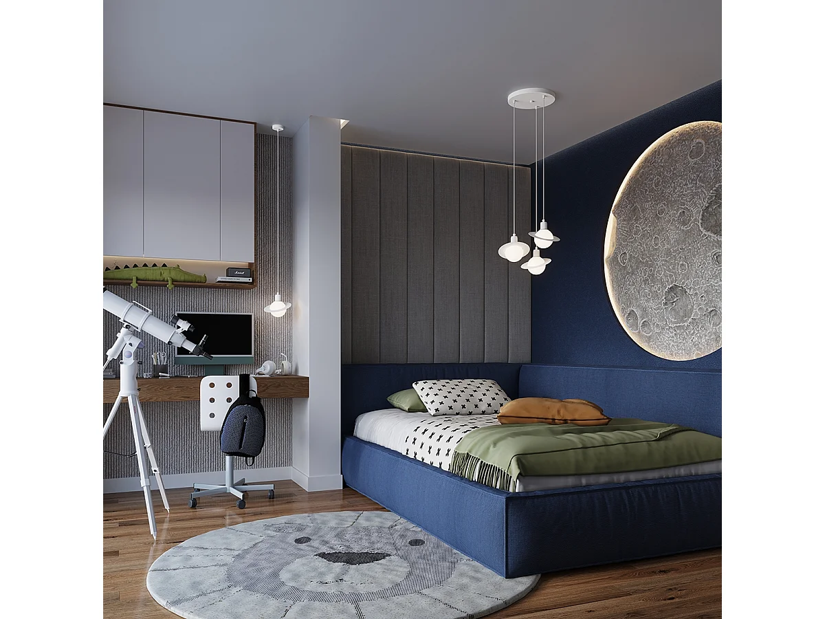 Pendentif Gloxo moderne en acier - 1 sources lumineuses 4000K - L.20 x H.125 cm - blanc