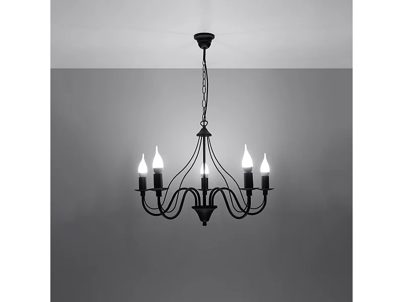 Lustres Vivow moderno, aço - 5 fontes de luz 3000K - L.60 x H.80 cm - preto