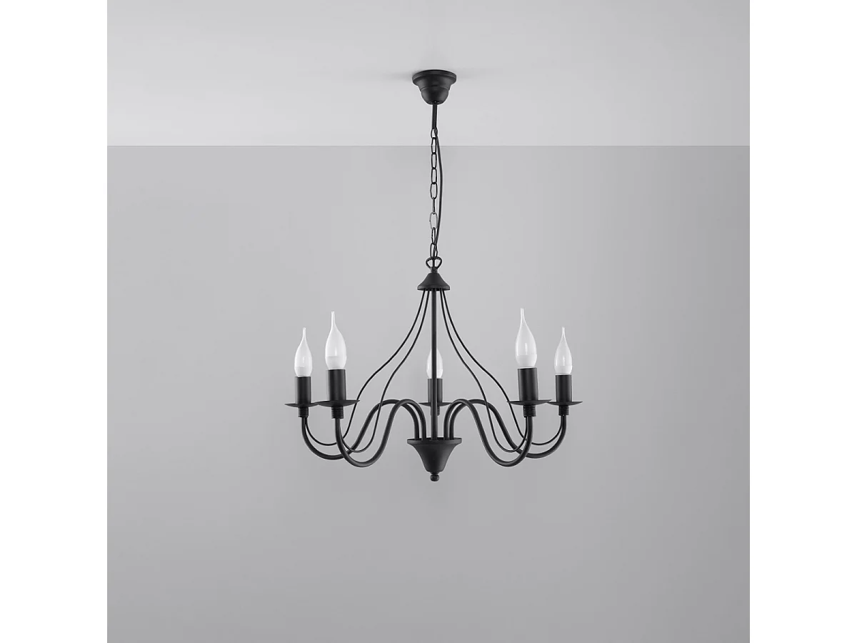 Lustres Vivow moderne en acier - 5 sources lumineuses 3000K - L.60 x H.80 cm - noir