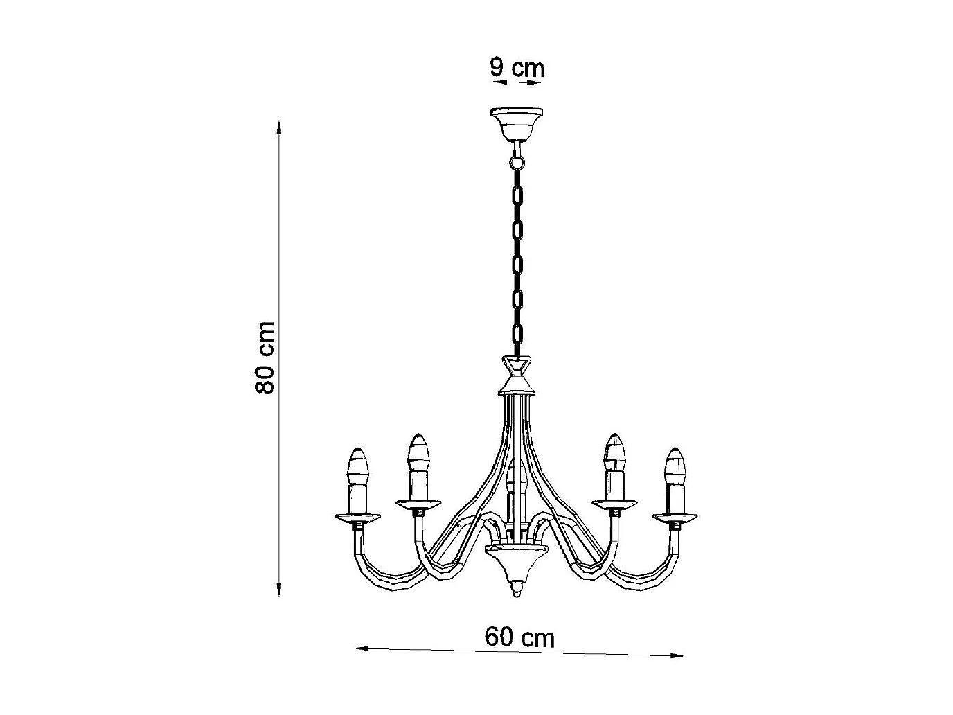 Lustres Vivow moderne en acier - 5 sources lumineuses 3000K - L.60 x H.80 cm - noir