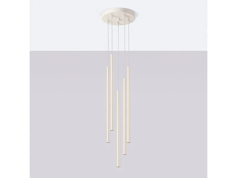 Lampe à suspension Brill moderne en acier - 5 sources lumineuses 4000K - L.25 x H.104 cm - beige