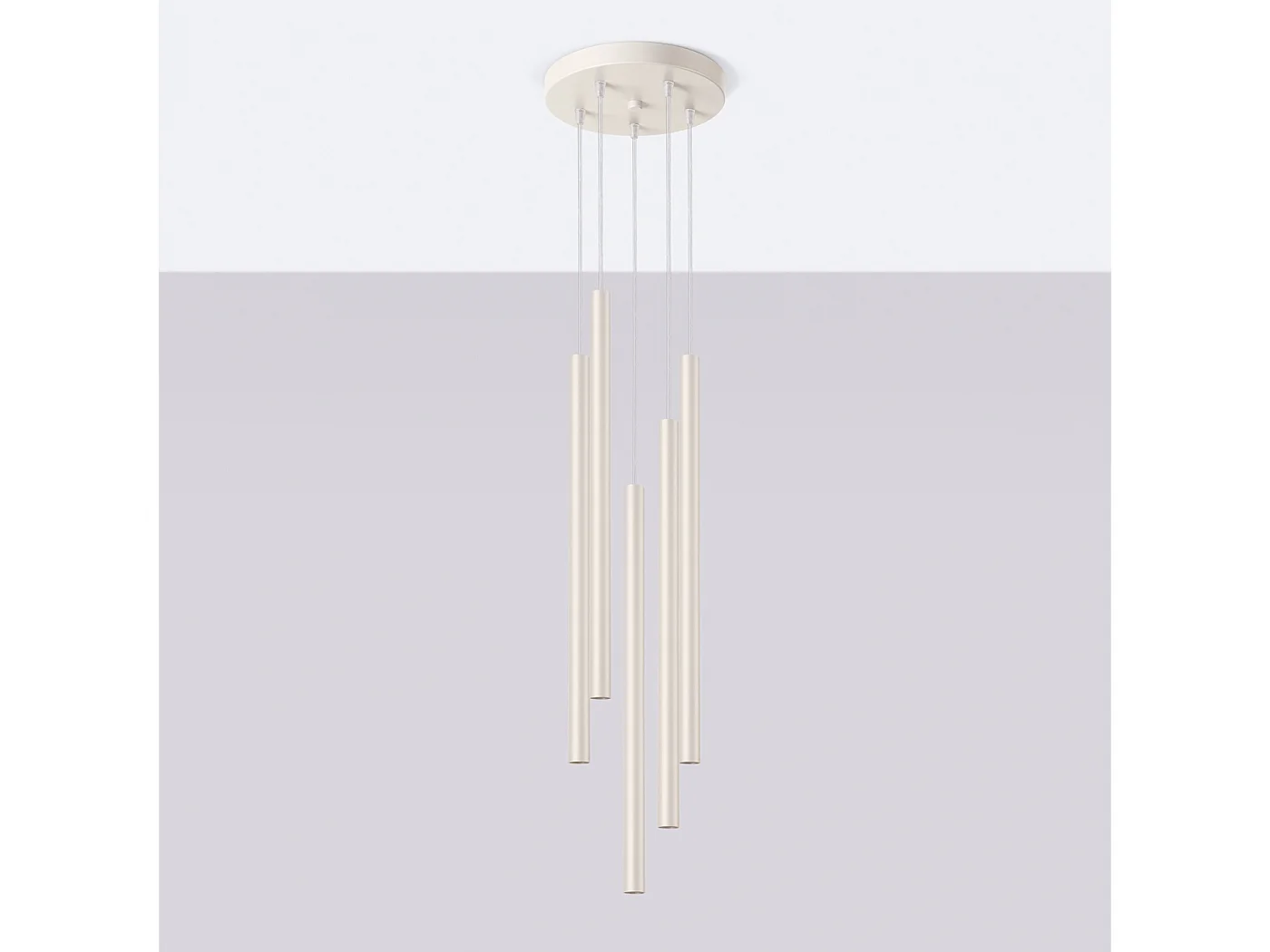 Lampada a sospensione Brill moderno di acciaio - 5 sorgenti luminose 4000K - L.25 x A.104 cm - beige