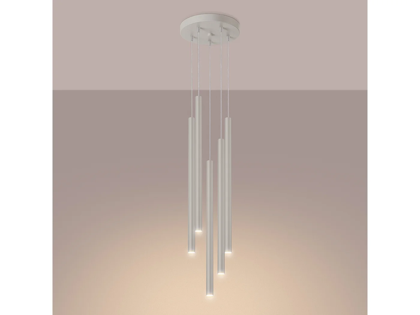 Lampe à suspension Brill moderne en acier - 5 sources lumineuses 4000K - L.25 x H.104 cm - beige