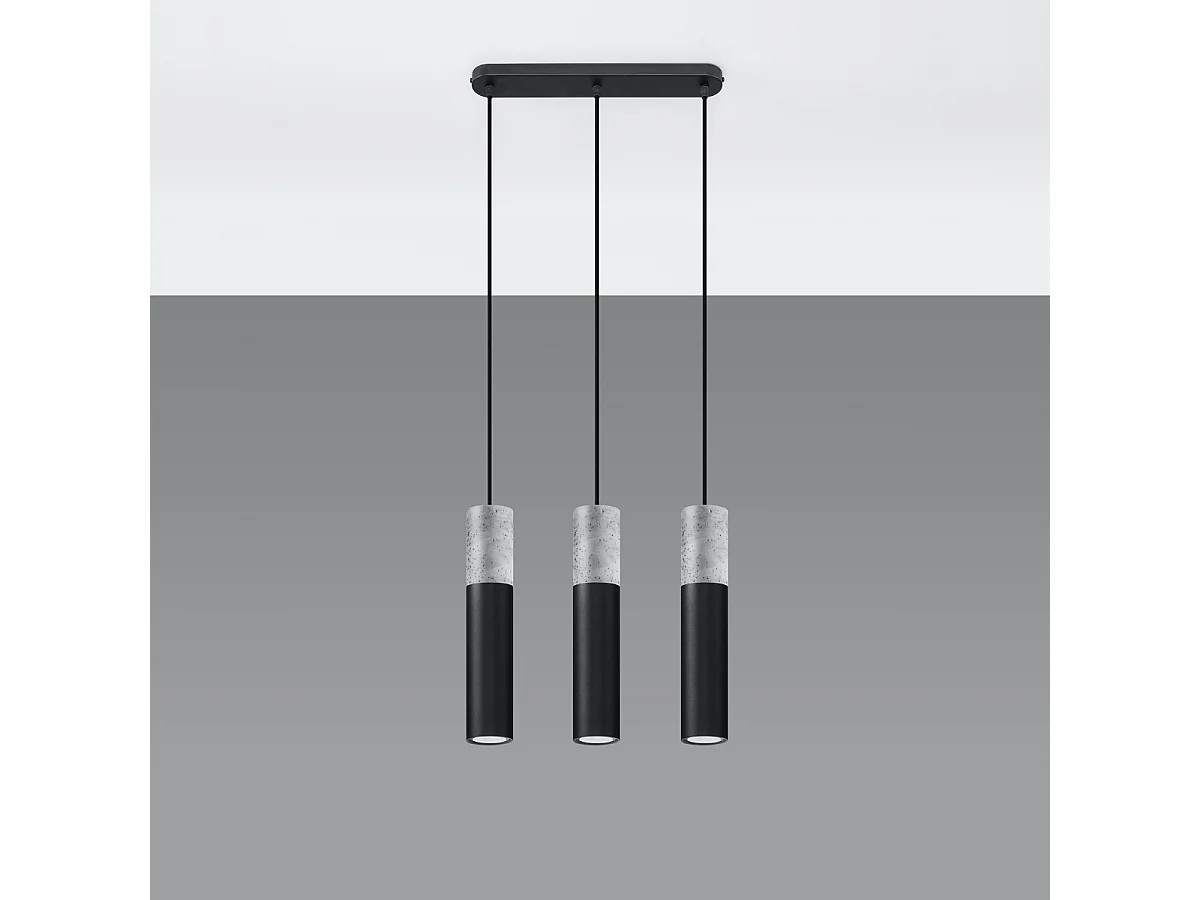 Lampes suspendues Lume moderne en acier/béton - 3 sources lumineuses 3000K - L.45 x H.90 cm - gris-noir