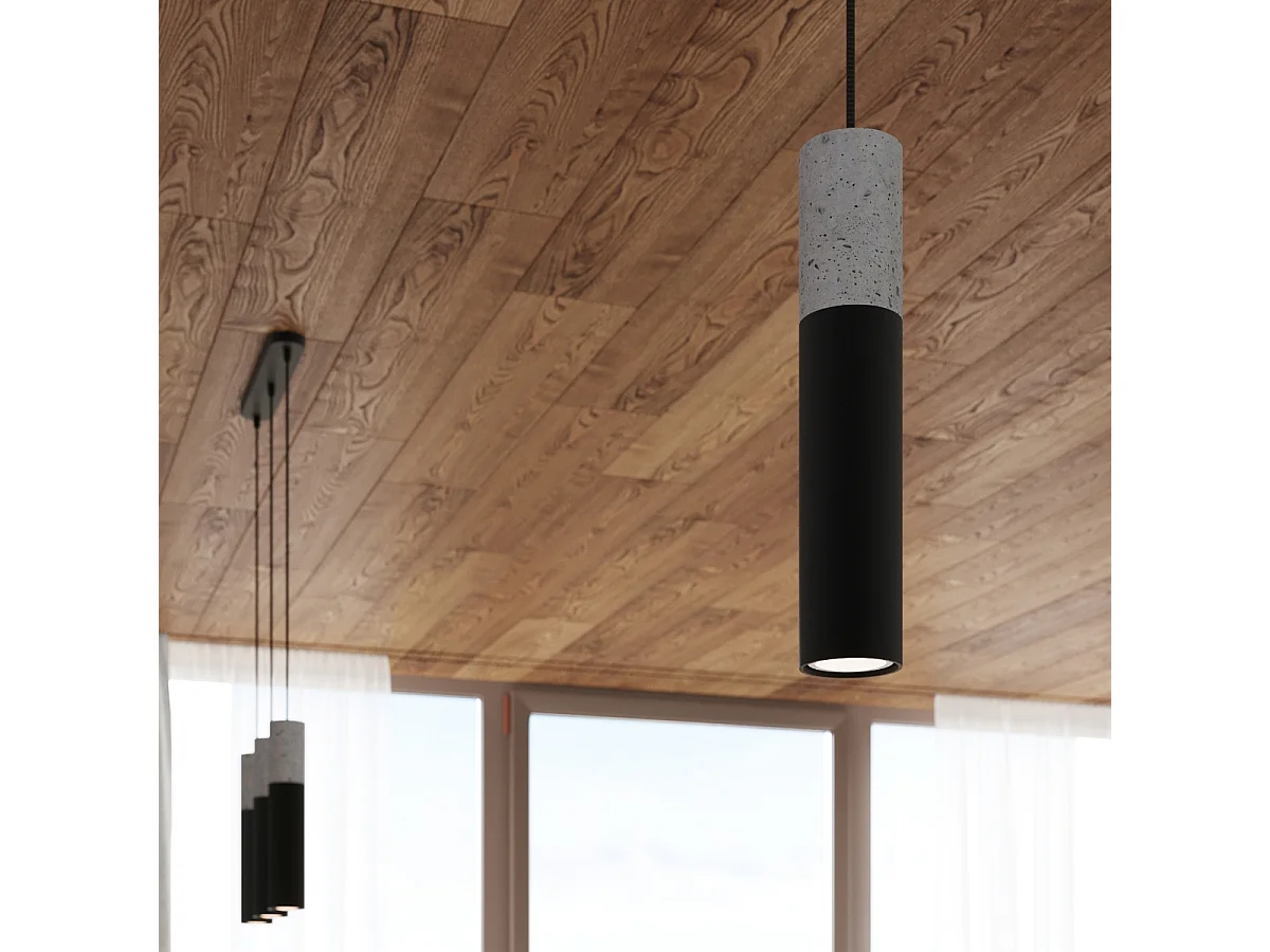 Lampes suspendues Lume moderne en acier/béton - 3 sources lumineuses 3000K - L.45 x H.90 cm - gris-noir