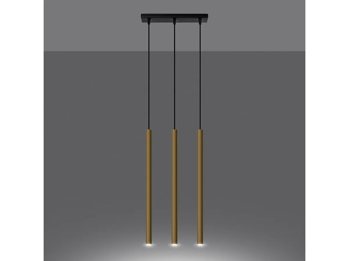 Lampes suspendues Brill moderne en acier - 3 sources lumineuses 3000K - L.30 x H.90 cm - éclat doré