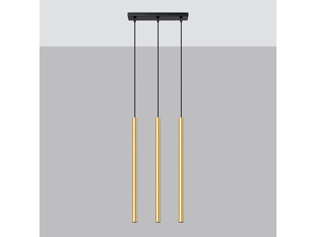 Lampes suspendues Brill moderne en acier - 3 sources lumineuses 3000K - L.30 x H.90 cm - éclat doré