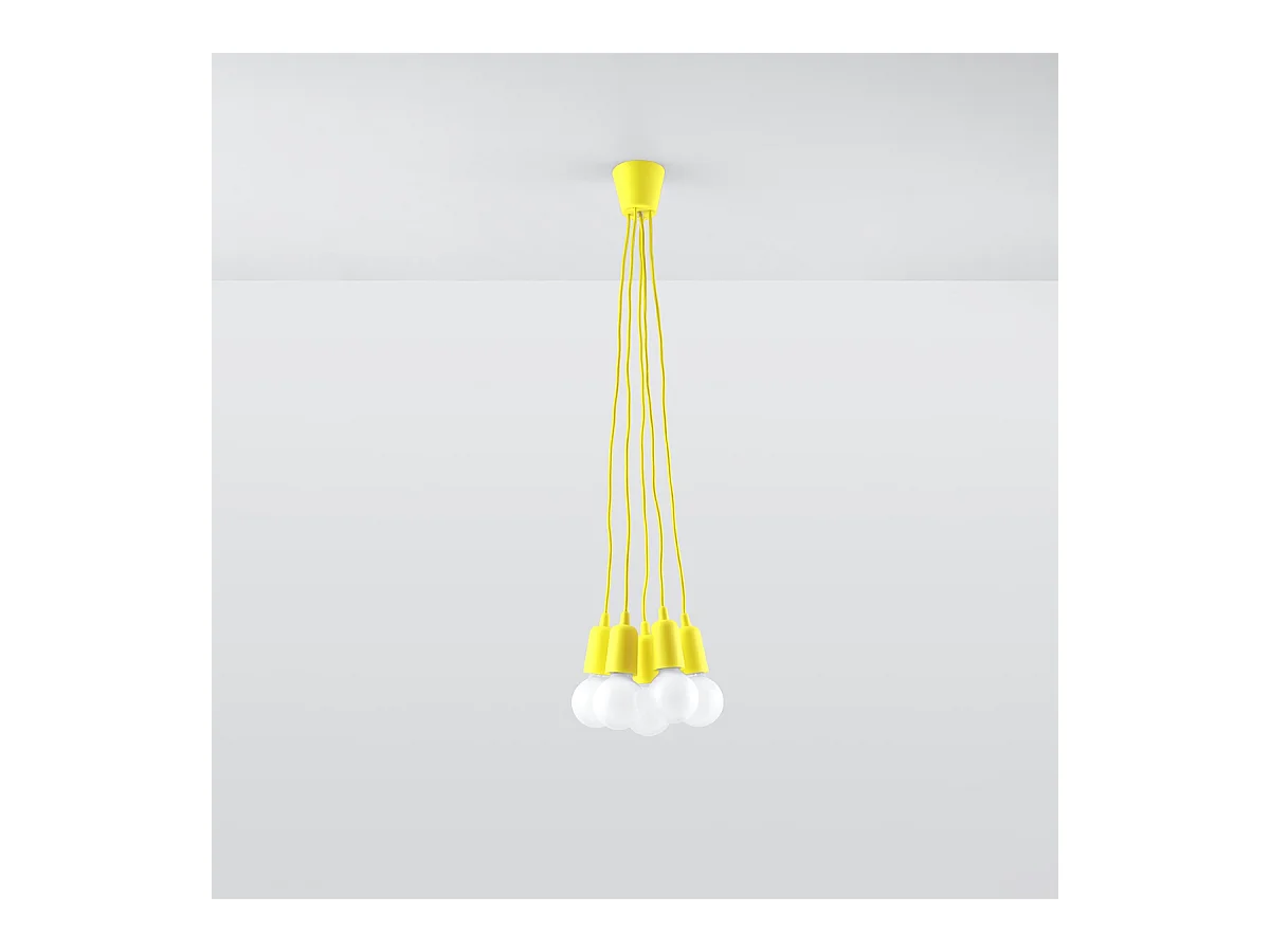 Lampes suspendues Astis moderne en PVC - 5 sources lumineuses 3000K - L.25 x H.90 cm - jaune