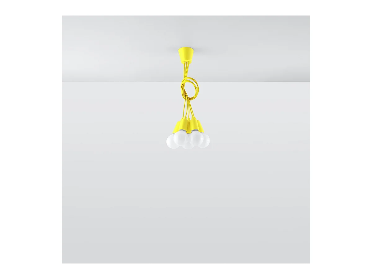 Lampes suspendues Astis moderne en PVC - 5 sources lumineuses 3000K - L.25 x H.90 cm - jaune