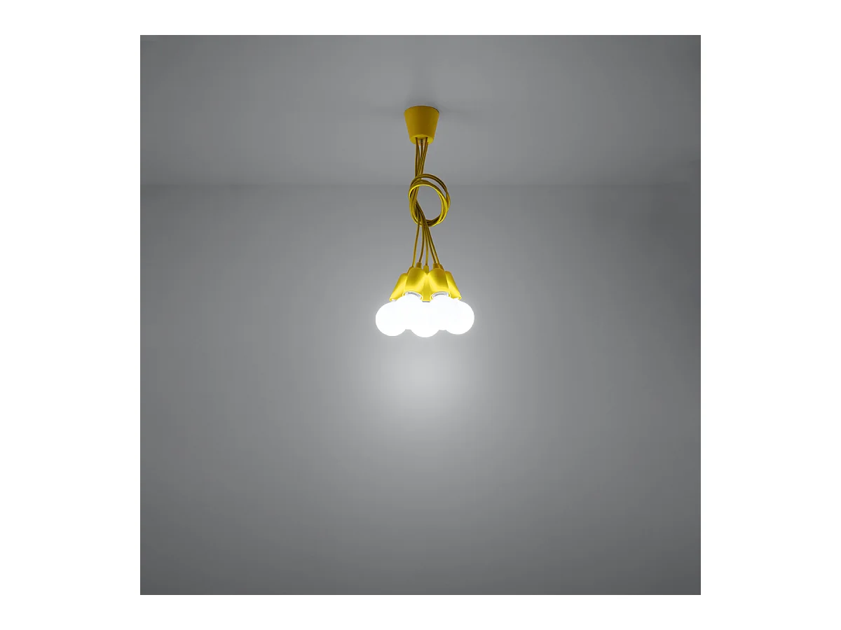 Lampes suspendues Astis moderne en PVC - 5 sources lumineuses 3000K - L.25 x H.90 cm - jaune
