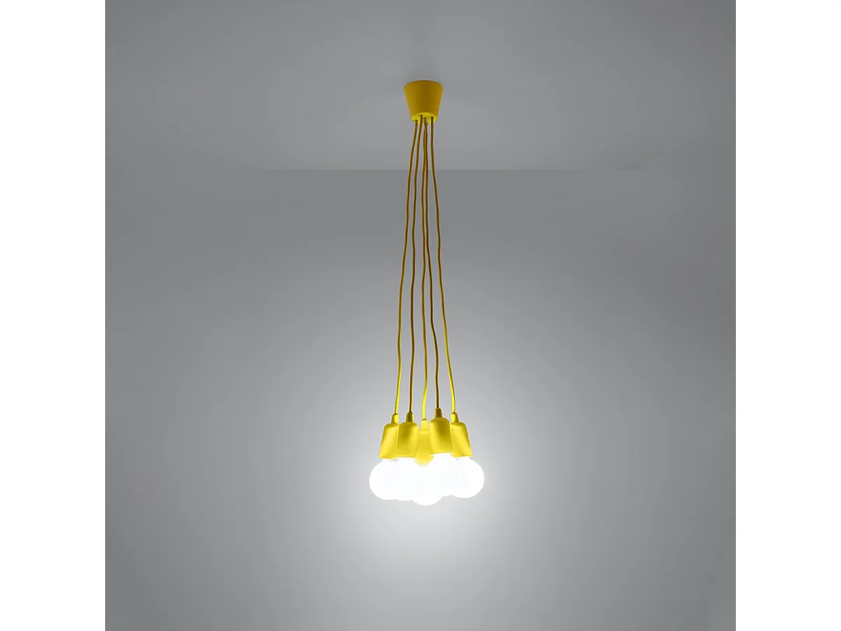 Lampes suspendues Astis moderne en PVC - 5 sources lumineuses 3000K - L.25 x H.90 cm - jaune