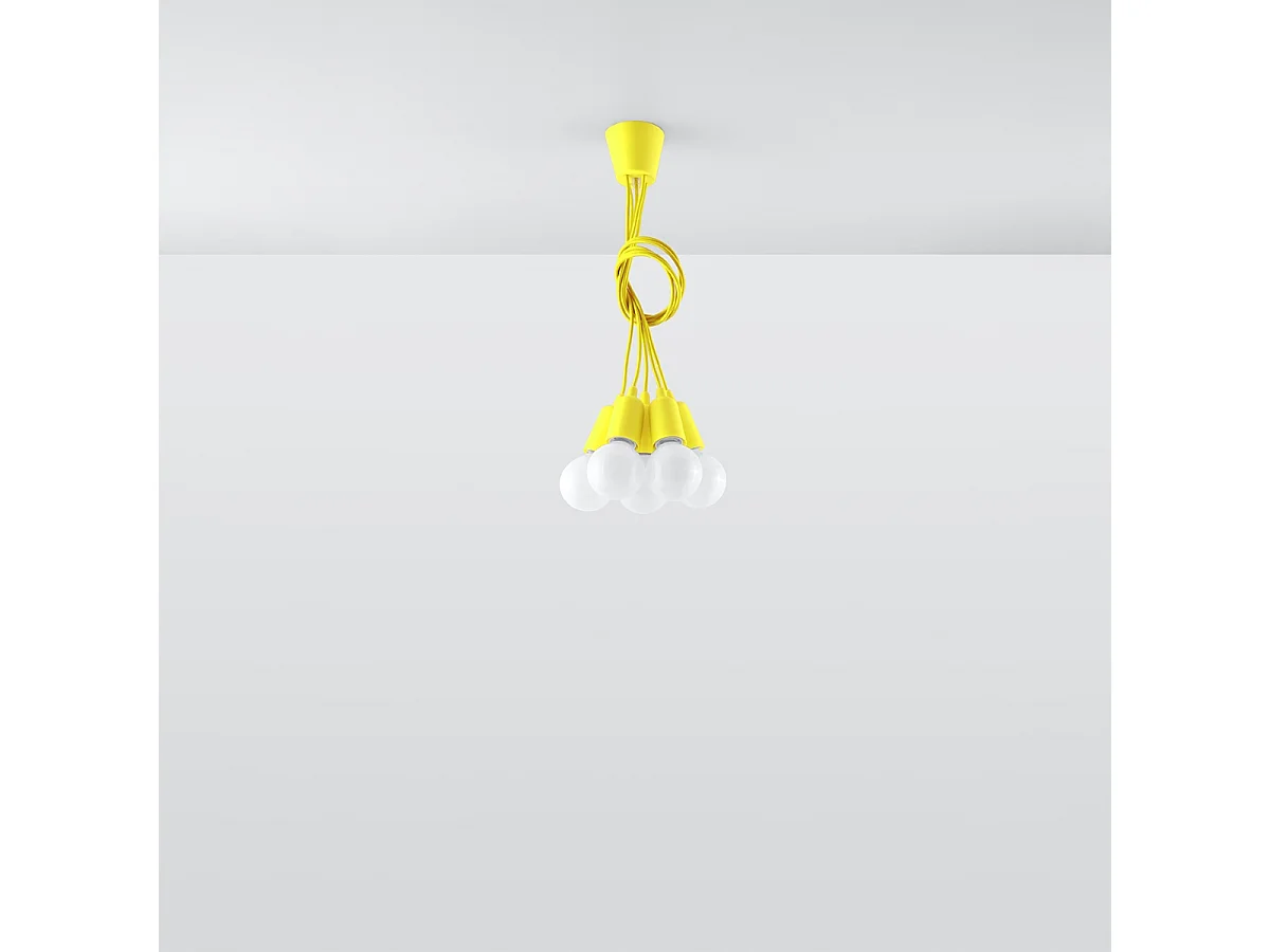 Lampes suspendues Astis moderne en PVC - 5 sources lumineuses 3000K - L.25 x H.90 cm - jaune